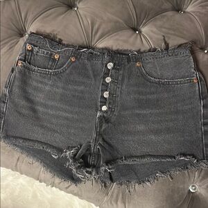 Levi's Gray Jean Shorts High-Waisted Distressed